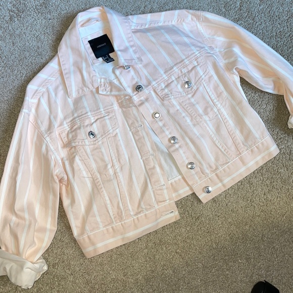 Forever 21 Jackets & Blazers - NWOT Pink striped denim jacket